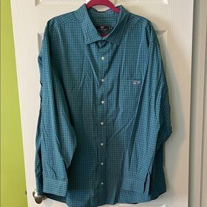Vineyard Vines Men's Teal and Navy Windowpane Button-Down Shirt